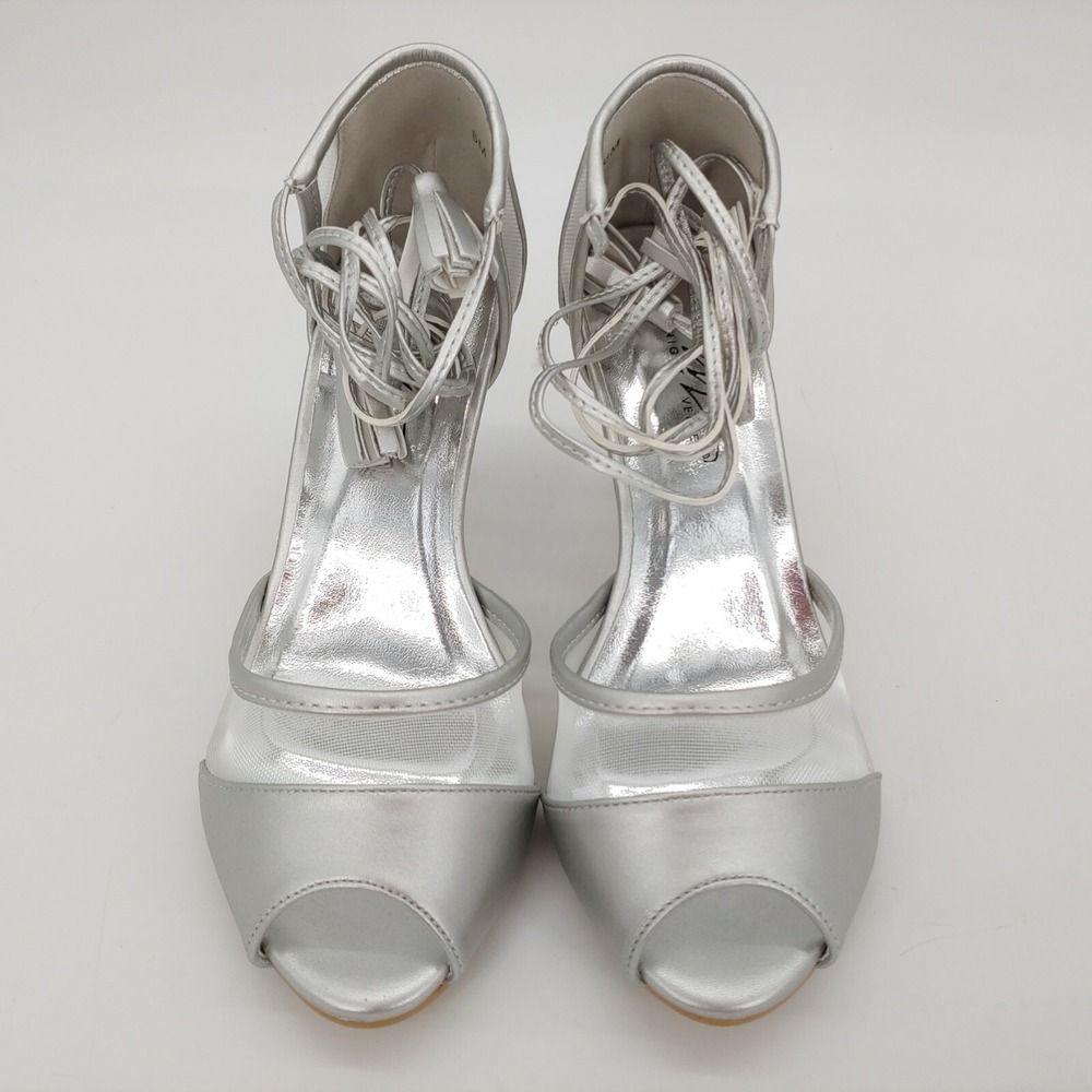 Midnight Velvet Shoes Womens Ankle Wrap Stiletto Heel Accent Laces Silver 6 New